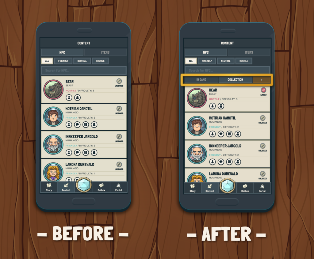The Changes of the NPC-Screen in our Role-Playing Game App.